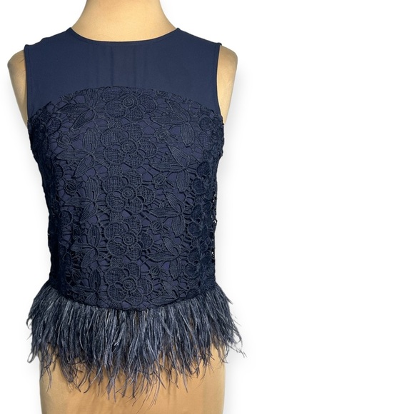 Anthropologie navy blue Feathered Fringe lace sleeveless Top by Greylin size S - Picture 3 of 11